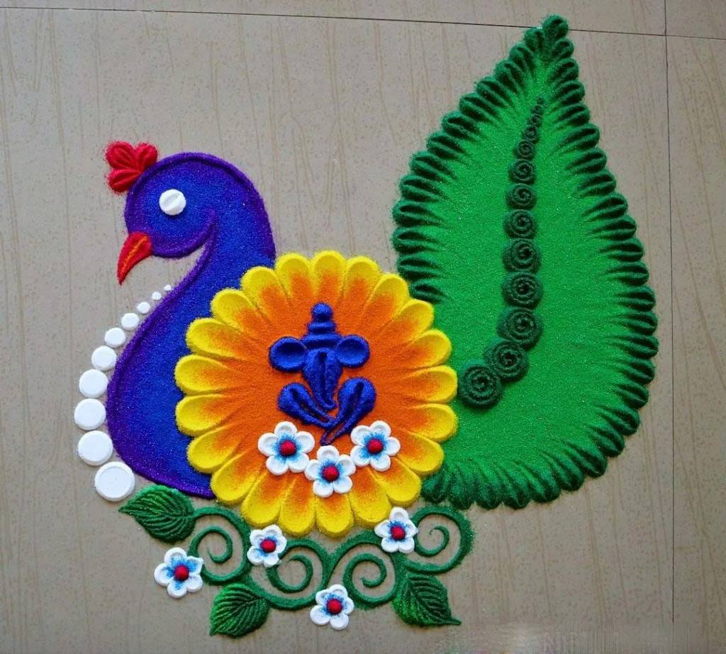 Buy Beautiful peacock Shaped Kundan Rangoli Design Green color For Floor  Decoration and Pooja Decoration Online at Best Price | Distacart