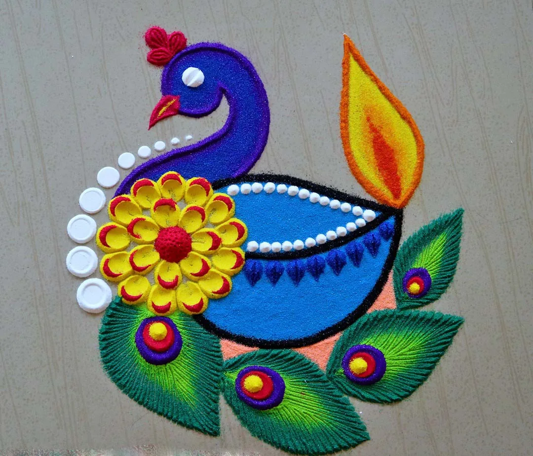 Peacock rangoli | www.iKolam.com
