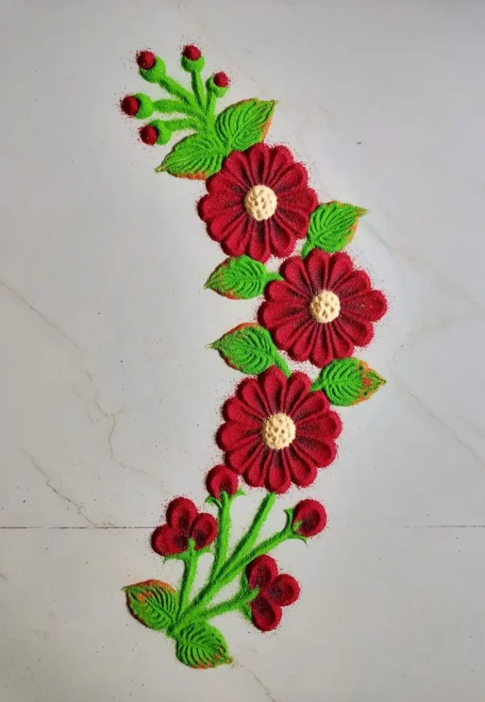 Simple Rangoli with Flowers and Leaves