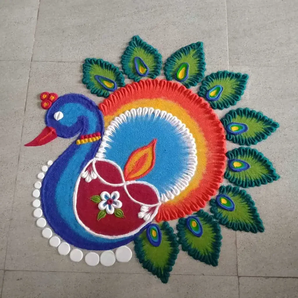  Rangoli Design Easy and Simple Peacock